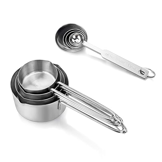 Inkulture Stainless Steel Liquid for Cooking & Baking Cakes/Measuring Cup Set Combo with Handles, Set of 4 Cups & 4 Spoons
