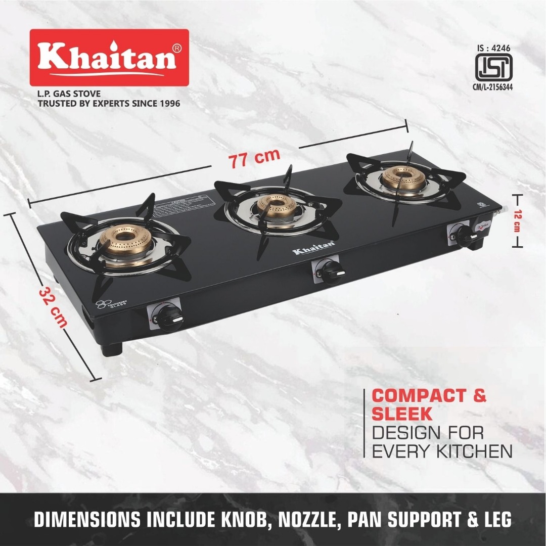 Khaitan 3B BP-JIO Black Glass Manual Gas Stove