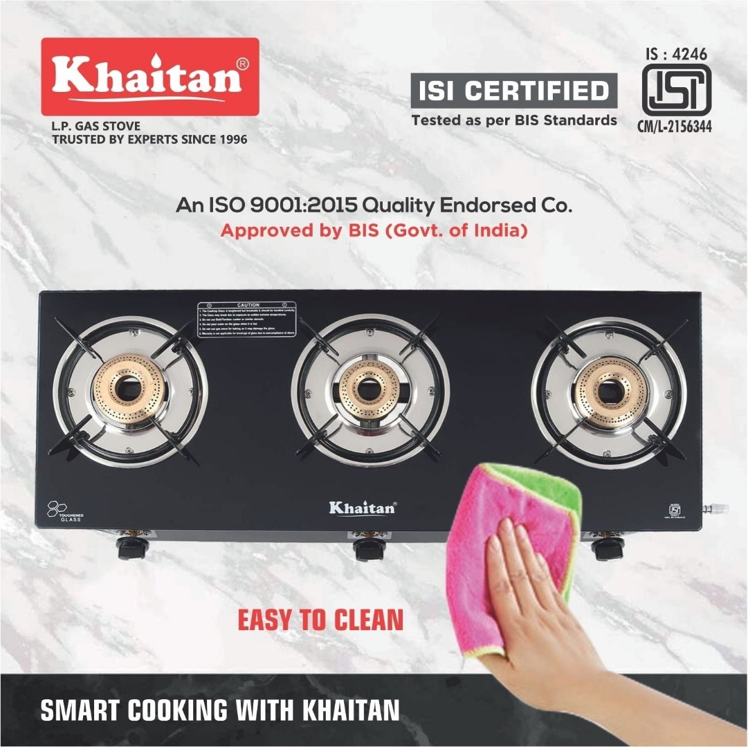 Khaitan 3B BP-JIO Black Glass Manual Gas Stove
