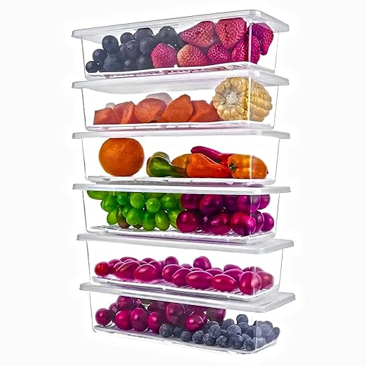 Xiran 6 Fridge Storage Boxes Fridge Organizer with Removable Drain Plate