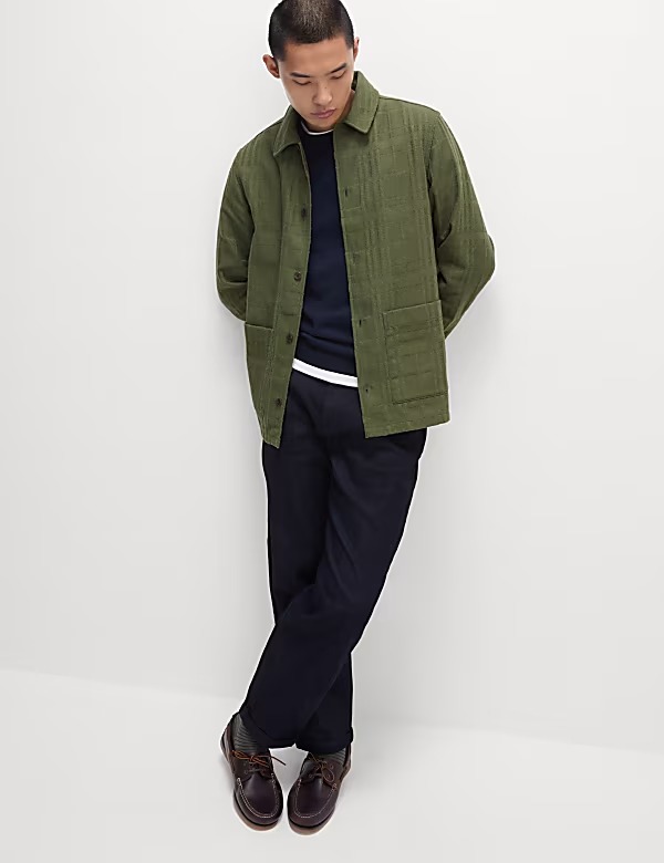 M&S Cotton Blend Check Textured Overshirt (khaki)