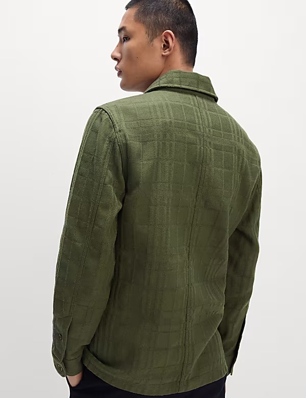 M&S Cotton Blend Check Textured Overshirt (khaki)