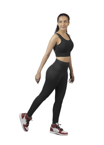 STRCH Nylon Cross Back Sports Bra for Women - Black