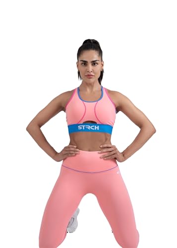 STRCH Nylon Women Double Strap Sports Bra - Pink