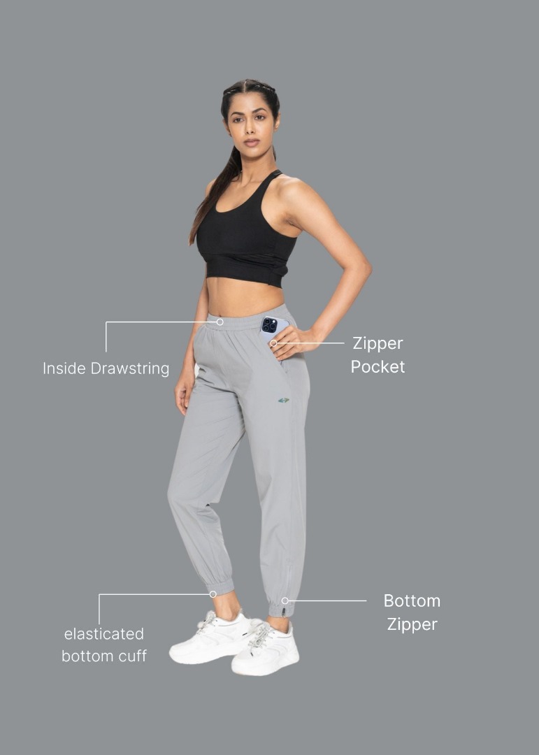 STRCH Nylon Women Sleek Zip Pants - Grey