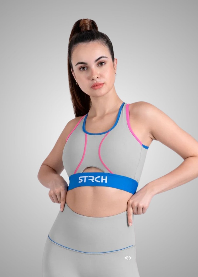 STRCH Nylon Women Double Strap Sports Bra - Grey