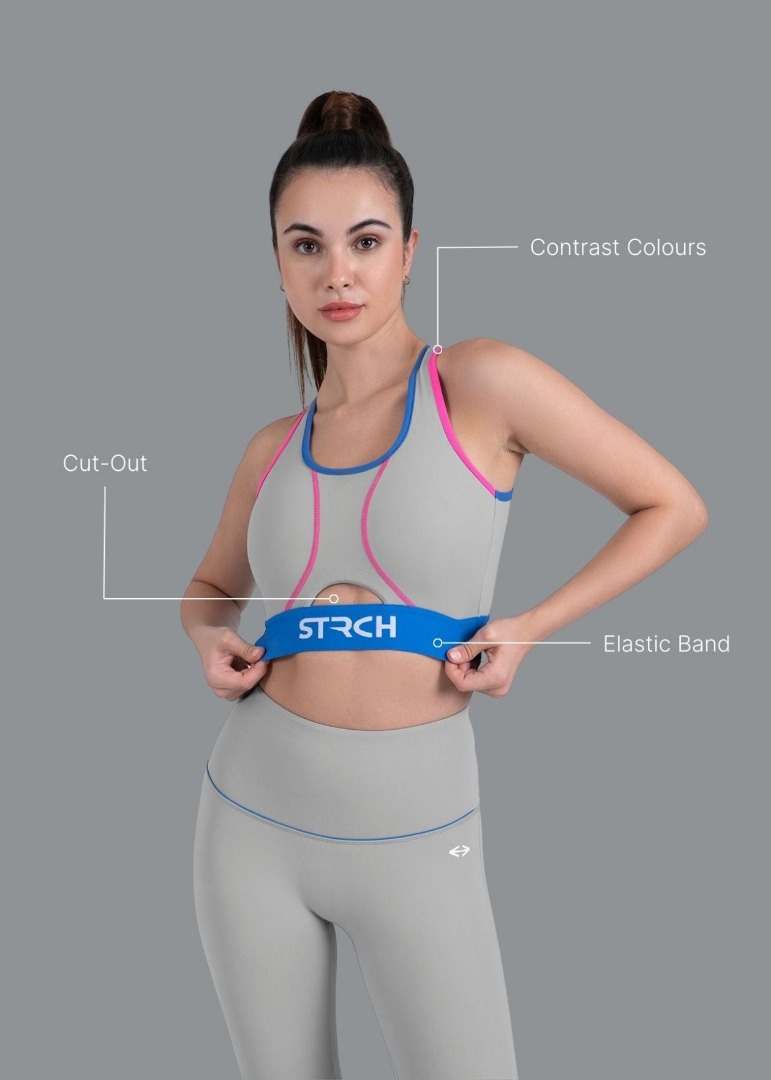 STRCH Nylon Women Double Strap Sports Bra - Grey