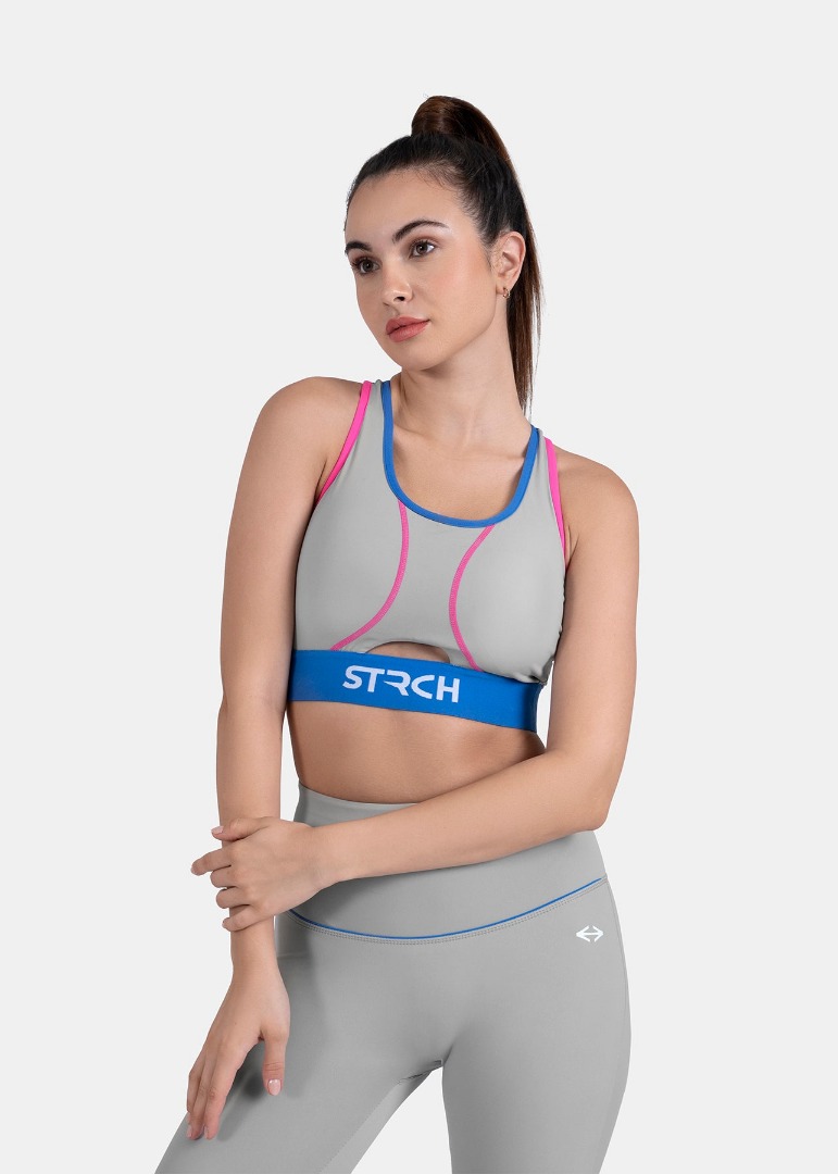 STRCH Nylon Women Double Strap Sports Bra - Grey