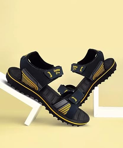 Bata Mens Sports Sandal, Black & Yellow