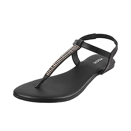 Mochi Womens Faux Leather Flat Fashion Sandals, Blac Mochi Womens Faux Leather Flat Fashion Sandals, Blac