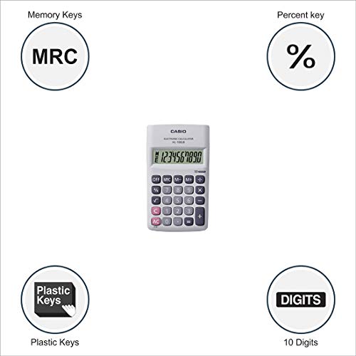 Casio HL-100LB Portable Calculator, 10 Digit, White