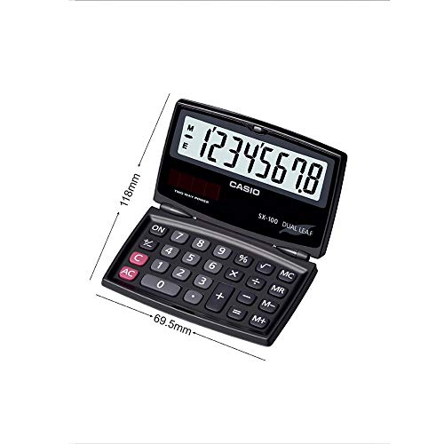 Casio SX-100-W Portable Calculator with Foldable Design, Black