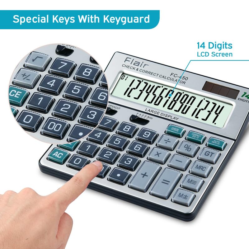 Flair FC-450 Desktop Series Basic Calculator | 14 Digits Calculator ,Grey