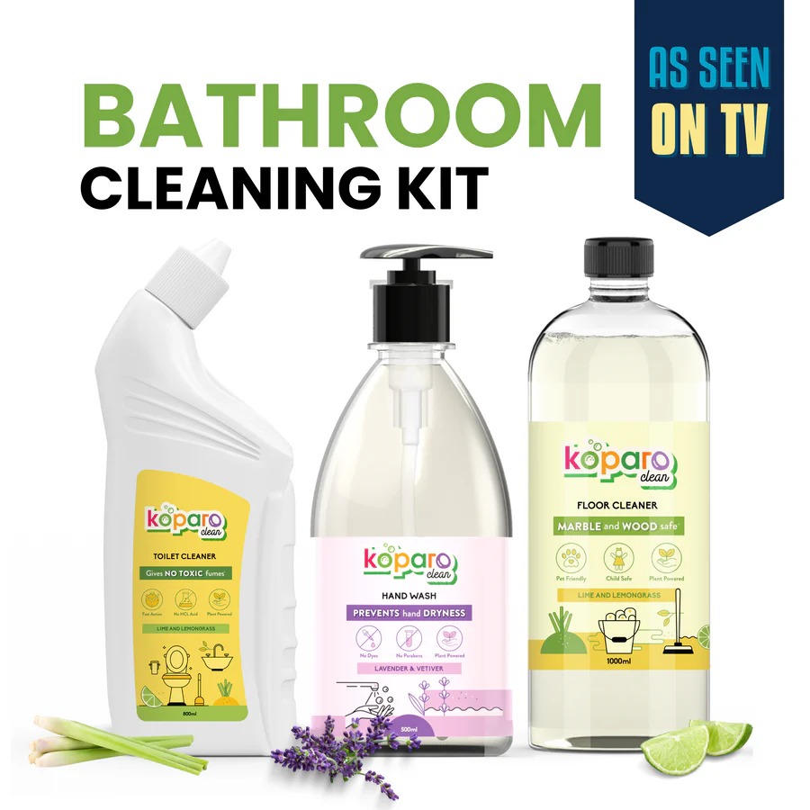 Koparo Clean Bathroom Kit - Floor Cleaner - 1L, Toilet Cleaner 800ml, Hand Wash - 500ml (Set of 3)