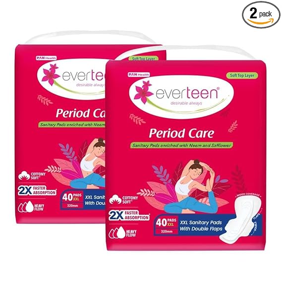 everteen Period Care XXL Soft Neem-Safflower Sanitary Pads for Women, Pack of 2