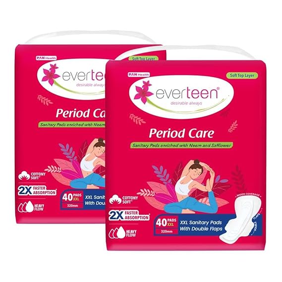 everteen Period Care XXL Soft Neem-Safflower Sanitary Pads for Women, Pack of 2