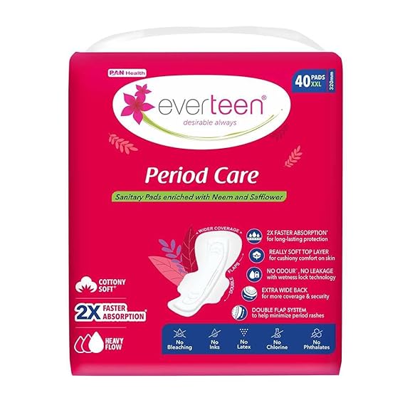 everteen Period Care XXL Soft Neem-Safflower Sanitary Pads for Women, Pack of 2