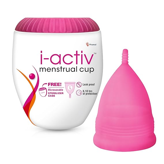i-activ Menstrual Cup for Women with free sterilizer case, 8-10 hrs protection, Leak-Free & Ultra soft Cup with Pouch