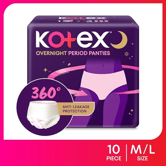 Kotex Overnight Period Panties Medium/Large size, Pack of 10 panties