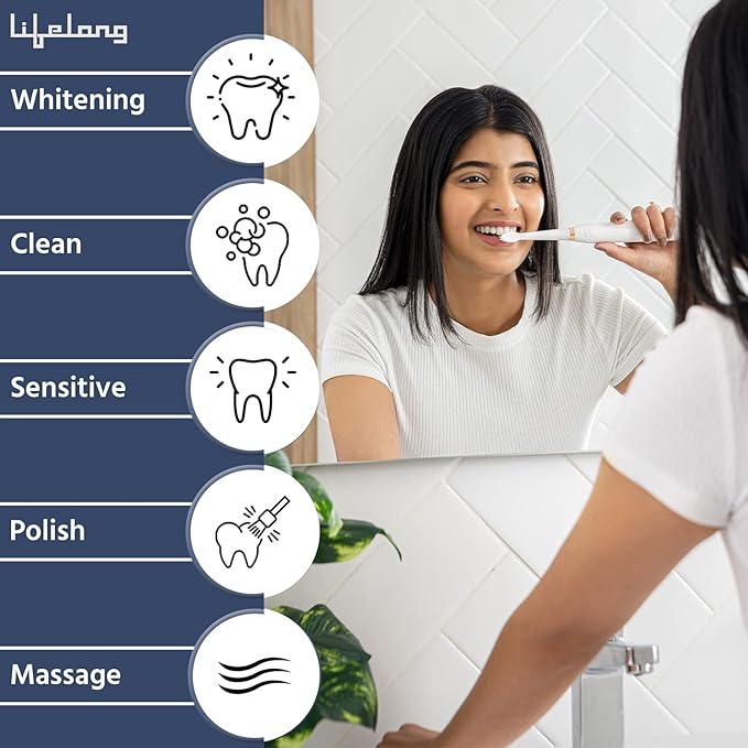 Lifelong LLDC63 Electric Toothbrush for Adults with Free Clove Dental Care Pack,Sonic Technology 5 Brush Heads, 6 Modes, 1 Tongue Cleaner