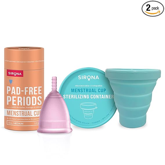 Sirona Collapsible Silicone Cup Foldable Sterilizing Container Cup for Menstrual Cup, Unit with Reusable Menstrual Cup