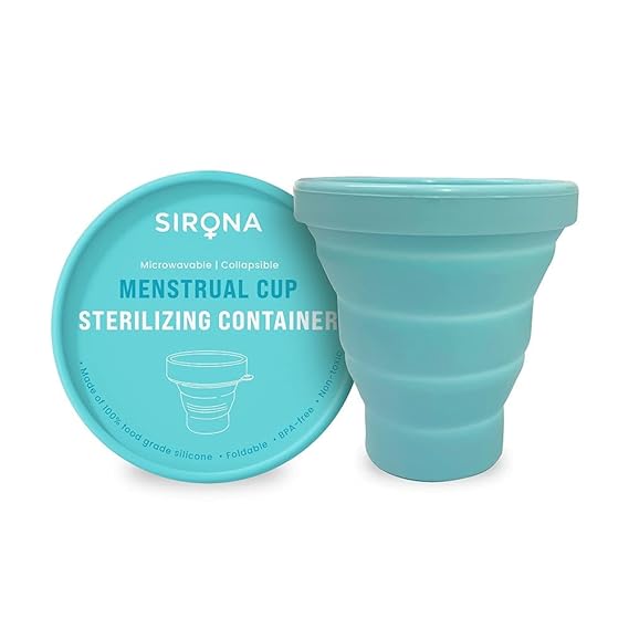 Sirona Collapsible Silicone Cup Foldable Sterilizing Container Cup for Menstrual Cup, Unit with Reusable Menstrual Cup