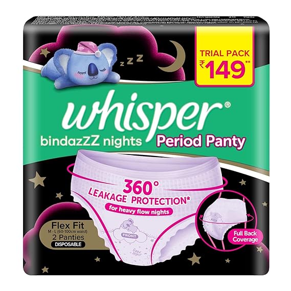 Whisper Bindaaz Night Period Pads, 2 M-L PADS