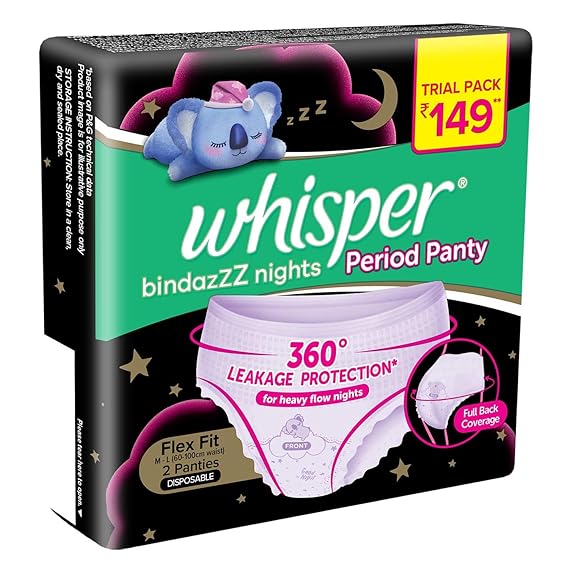 Whisper Bindaaz Night Period Pads, 2 M-L PADS