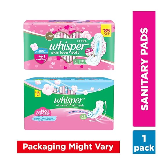 Whisper Ultra Skin Love Soft Sanitary Pads, XL