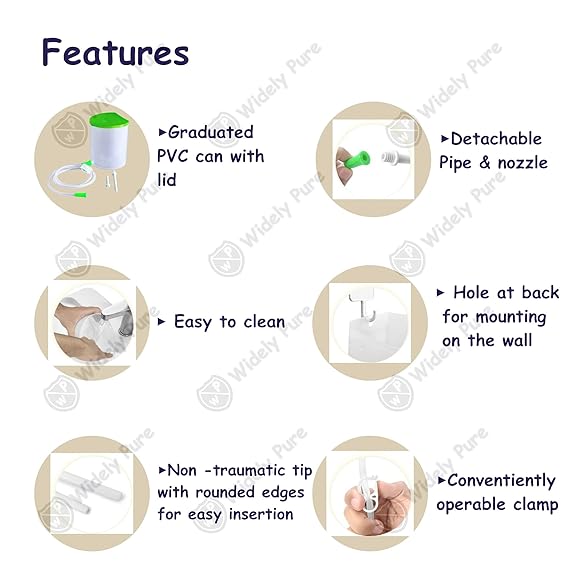 Widely Pure PVC Enema kit satvik 1500ml, 1 silicon tube, 2 nozzles, 1 clamp, 1 enema tube, 1 Enema Colon tip with user manual