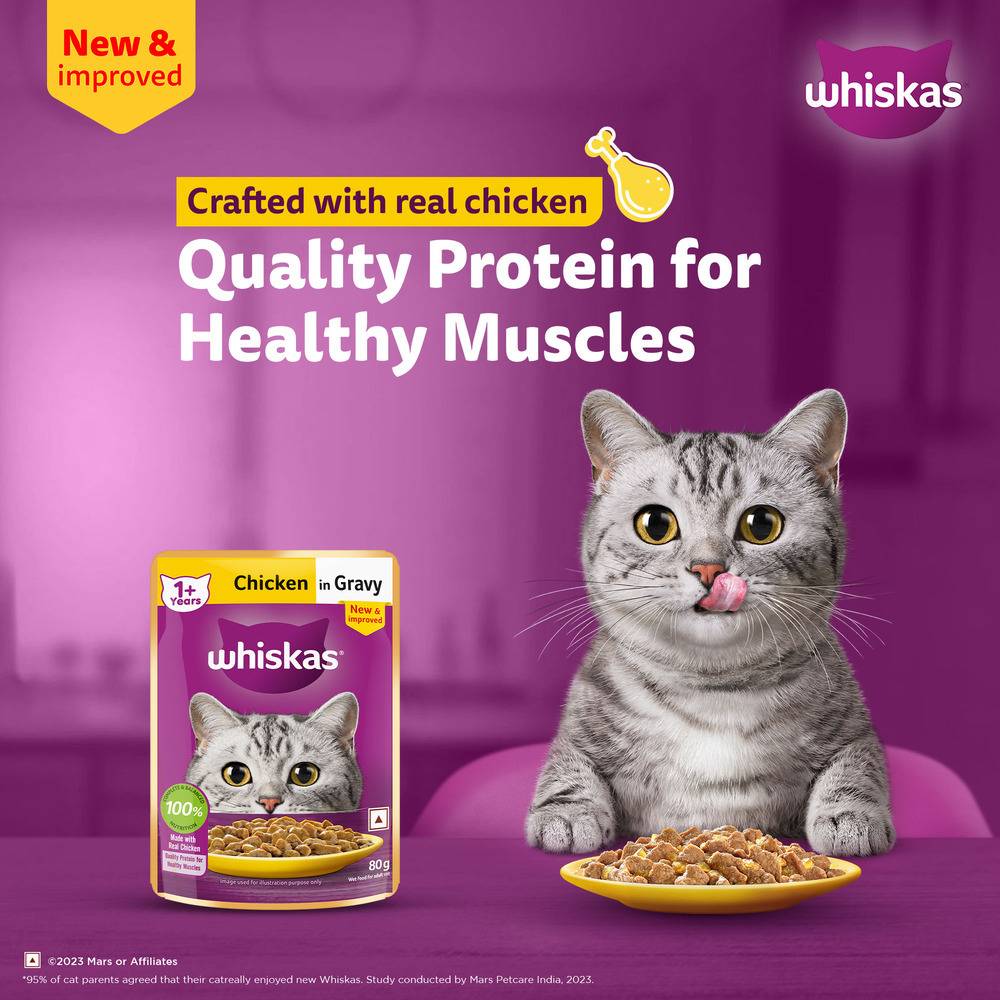 Whiskas Adult (1+ Years) Wet Cat Food, Chicken in Gravy, 80 g (Pack of 56)