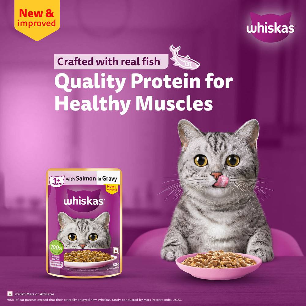 Whiskas Adult (1+ Years) Wet Cat Food, Salmon in Gravy, 80 g (Pack of 14)