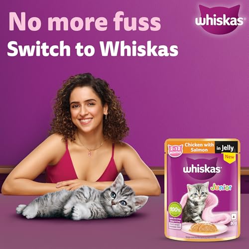 Whiskas Junior Kitten (2-12 Months) Wet Cat Food, Chicken with Salmon in Jelly, 80 g x 14