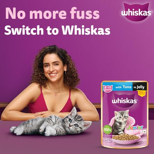 Whiskas Junior Kitten (2-12 Months) Wet Cat Food, Tuna in Jelly, 80 g (Pack of 56)