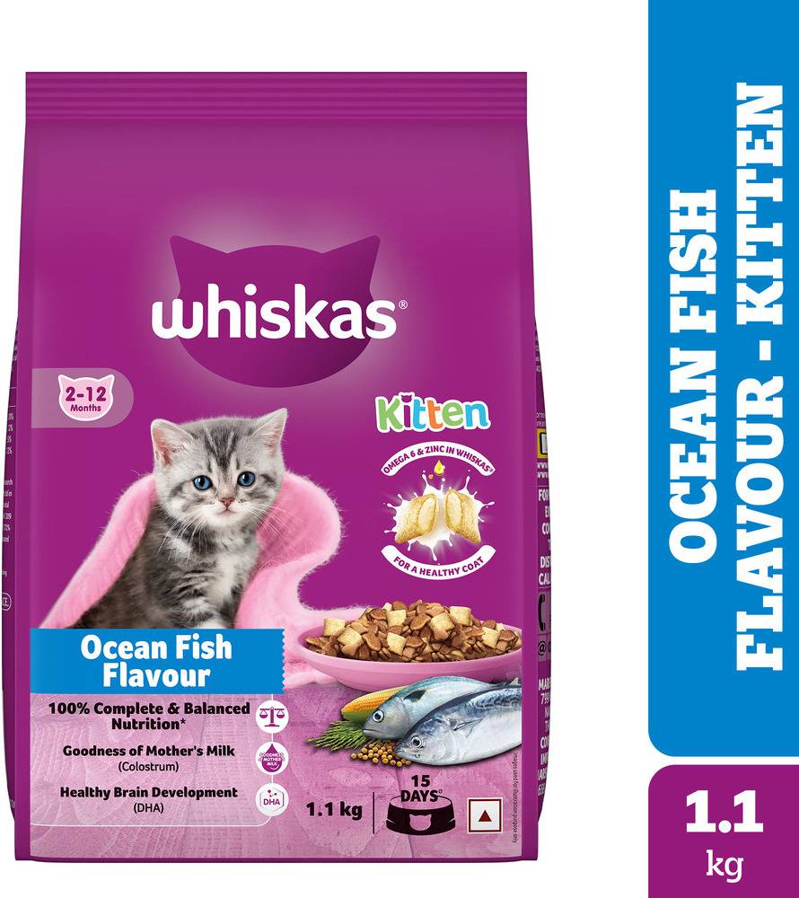 Whiskas Junior Mother Cat & Kitten (2-12 Months) Dry Cat Food, Ocean Fish Flavour, 1.1 kg