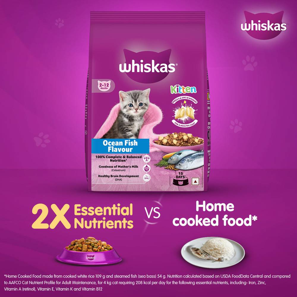 Whiskas Junior Mother Cat & Kitten (2-12 Months) Dry Cat Food, Ocean Fish Flavour, 1.1 kg