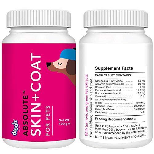 Drools Absolute Dog Supplement Tablet, Skin + Coat 400g 110 Pieces Jar