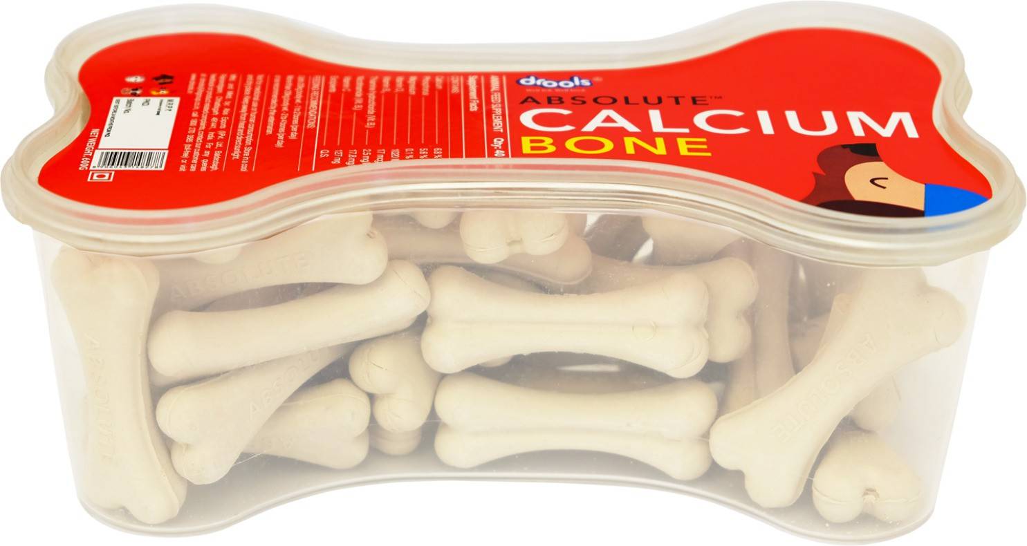 Drools Absolute Dog Supplement Treat Calcium Bone Jar - 40 Pieces (600G Pack), For All Life Stages