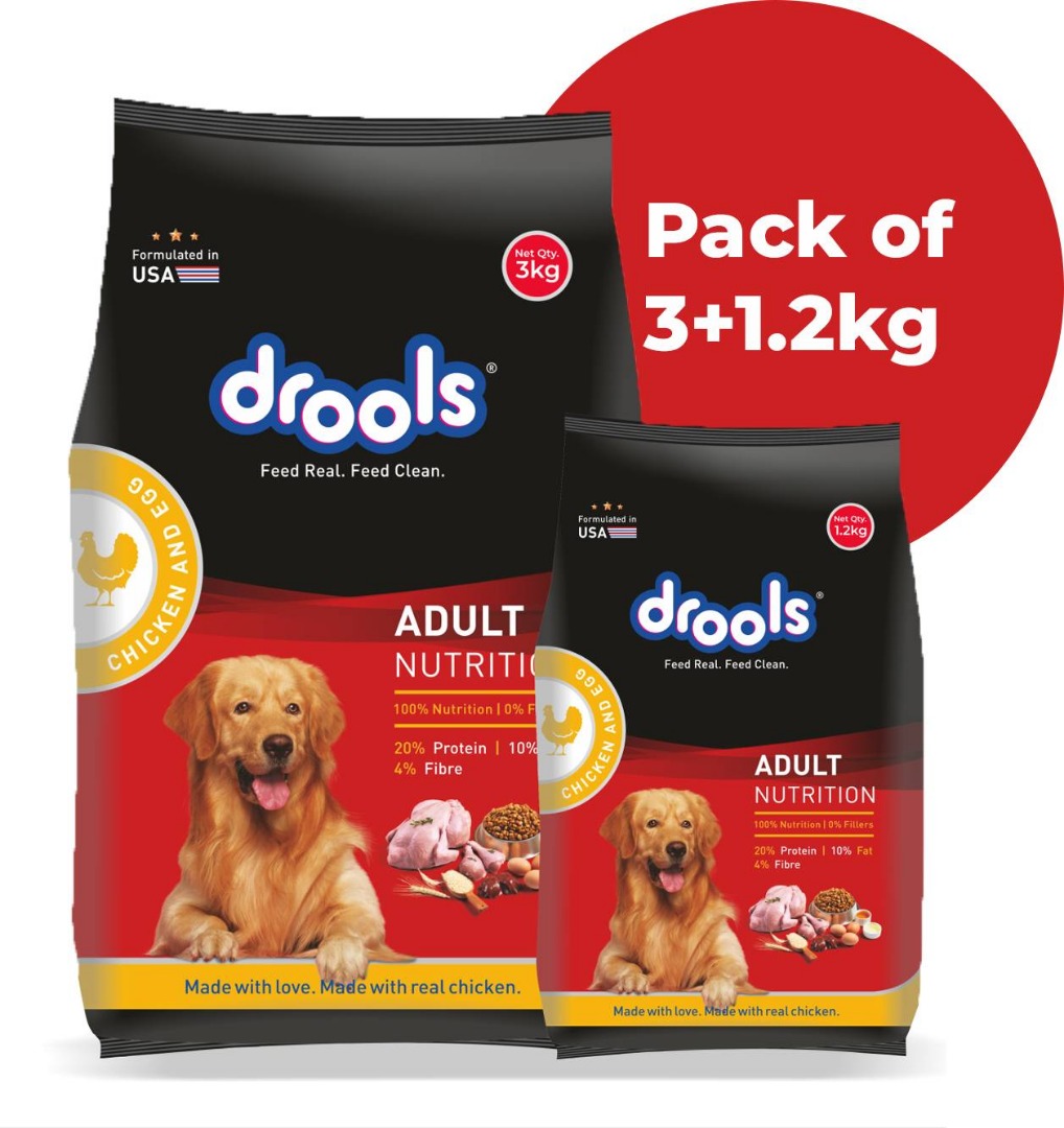 Drools Adult Dry Dog Food Chicken and Egg, 3kg with 
