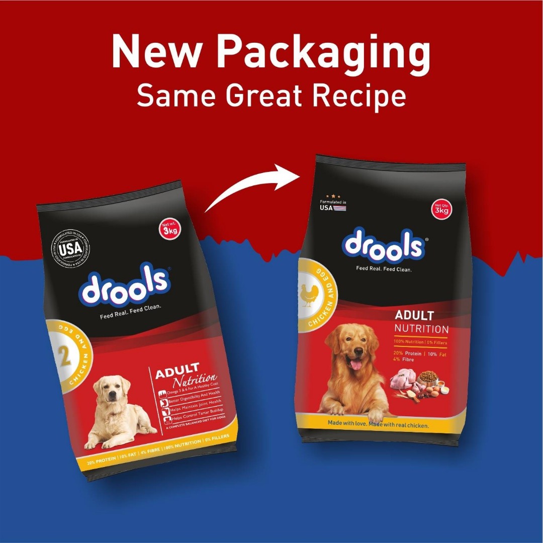 Drools Adult Dry Dog Food Chicken and Egg, 3kg with Free 1.2kg