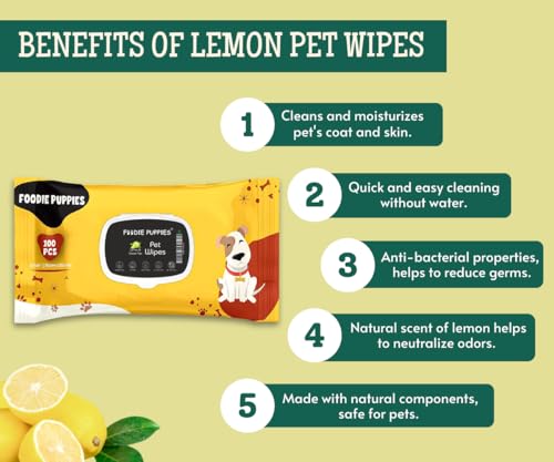 Foodie Puppies Anti-Bacteria 100 Pulls Pet Wet Wipes (Lemon & Green Tea) - 100 Wipes
