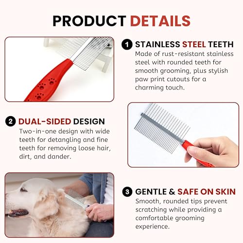 Foodie Puppies Double Side Steel Needles Comb For Dogs And Cats - (Paw Dual Comb) (Color May Vary)