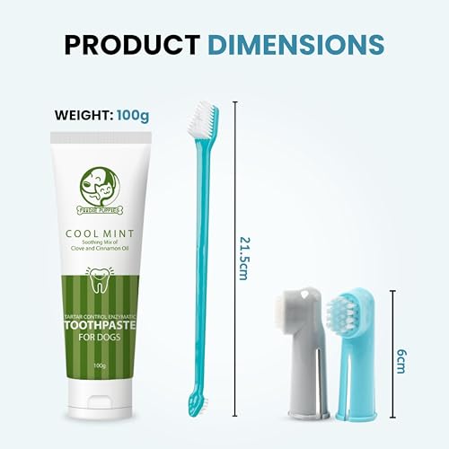 Foodie Puppies Pet Dental Oral Care Kit Combo - (Coolmint Toothpaste- 100G + 3Pcs Toothbrush) For Dogs