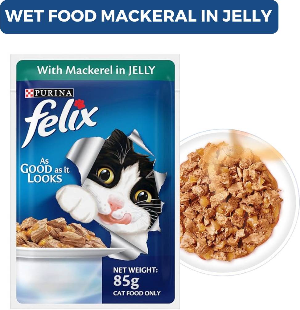 Purina Felix With Mackerel In Jelly Pack Of 12 Pouches (12 X 85 G)