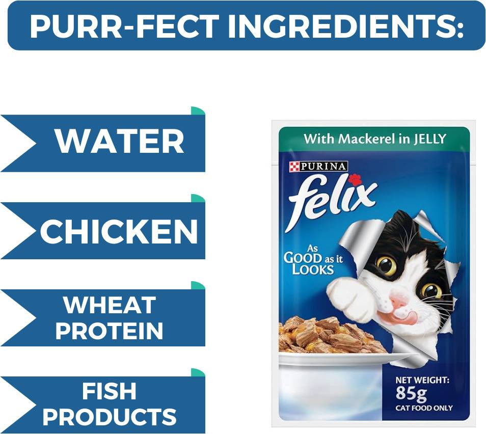Purina Felix With Mackerel In Jelly Pack Of 12 Pouches (12 X 85 G)