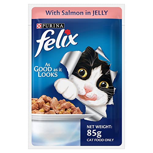 Purina Felix® As Good As It Looks Wet Food For Adult Cats Salmon Flavour Pack Of 24 Pouches (12 X 85 G)