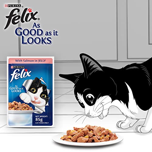 Purina Felix® As Good As It Looks Wet Food For Adult Cats Salmon Flavour Pack Of 24 Pouches (12 X 85 G)