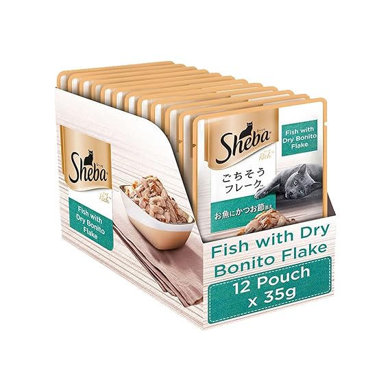 Sheba Adult Premium Wet Cat Food Food, Fish With Dry Bonito Flake, 12 Pouches