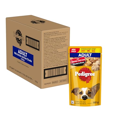 Pedigree Adult Wet Dog Food Chicken & Liver Chunks in Gravy (Pack of 12)
