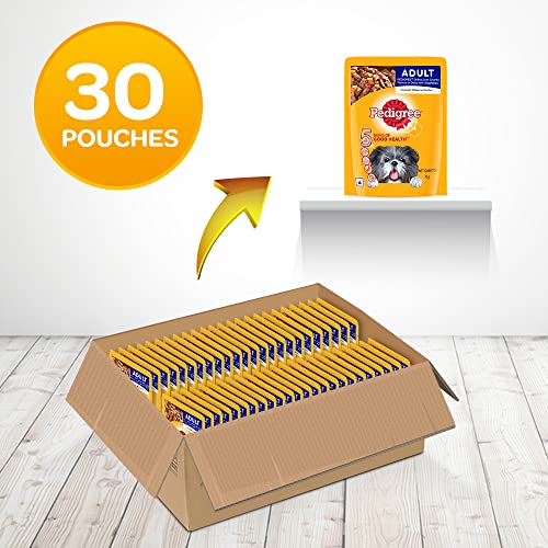 Pedigree Adult Wet Dog Food Grilled Liver Chunks Flavour in Gravy with Vegetables (Pack of 30)